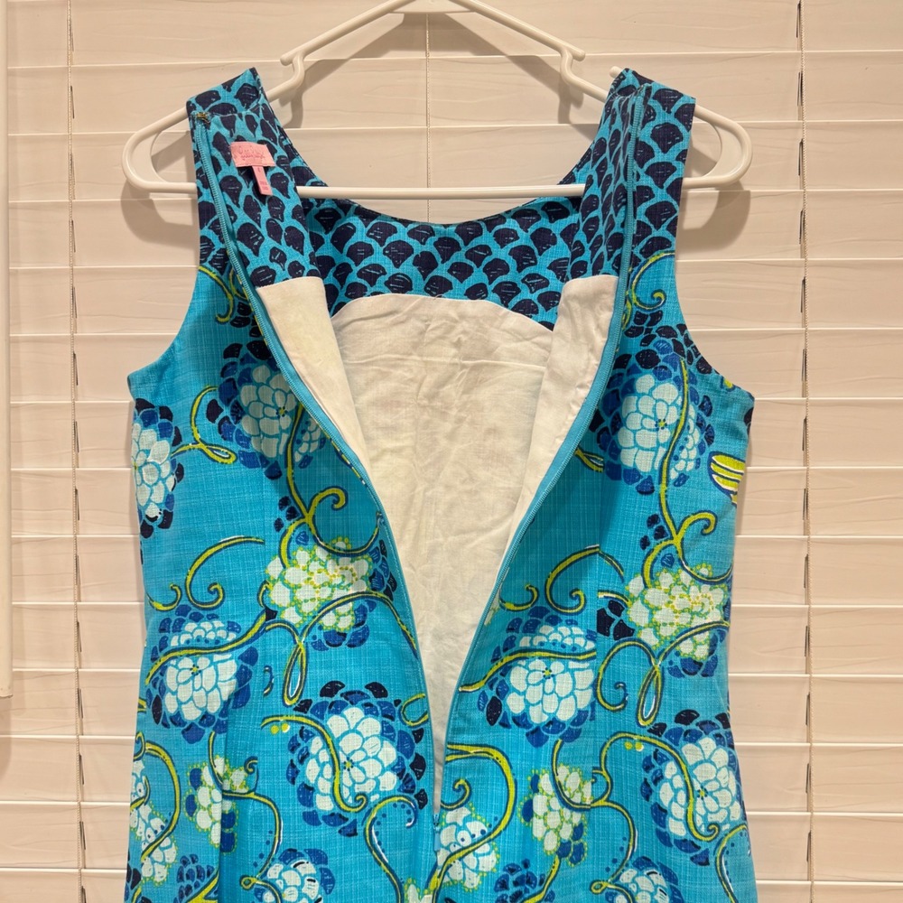Lilly Pulitzer Shift Dress Women 4 Blue Koi Fish Floral Sleeveless Resortwear - Picture 5 of 8